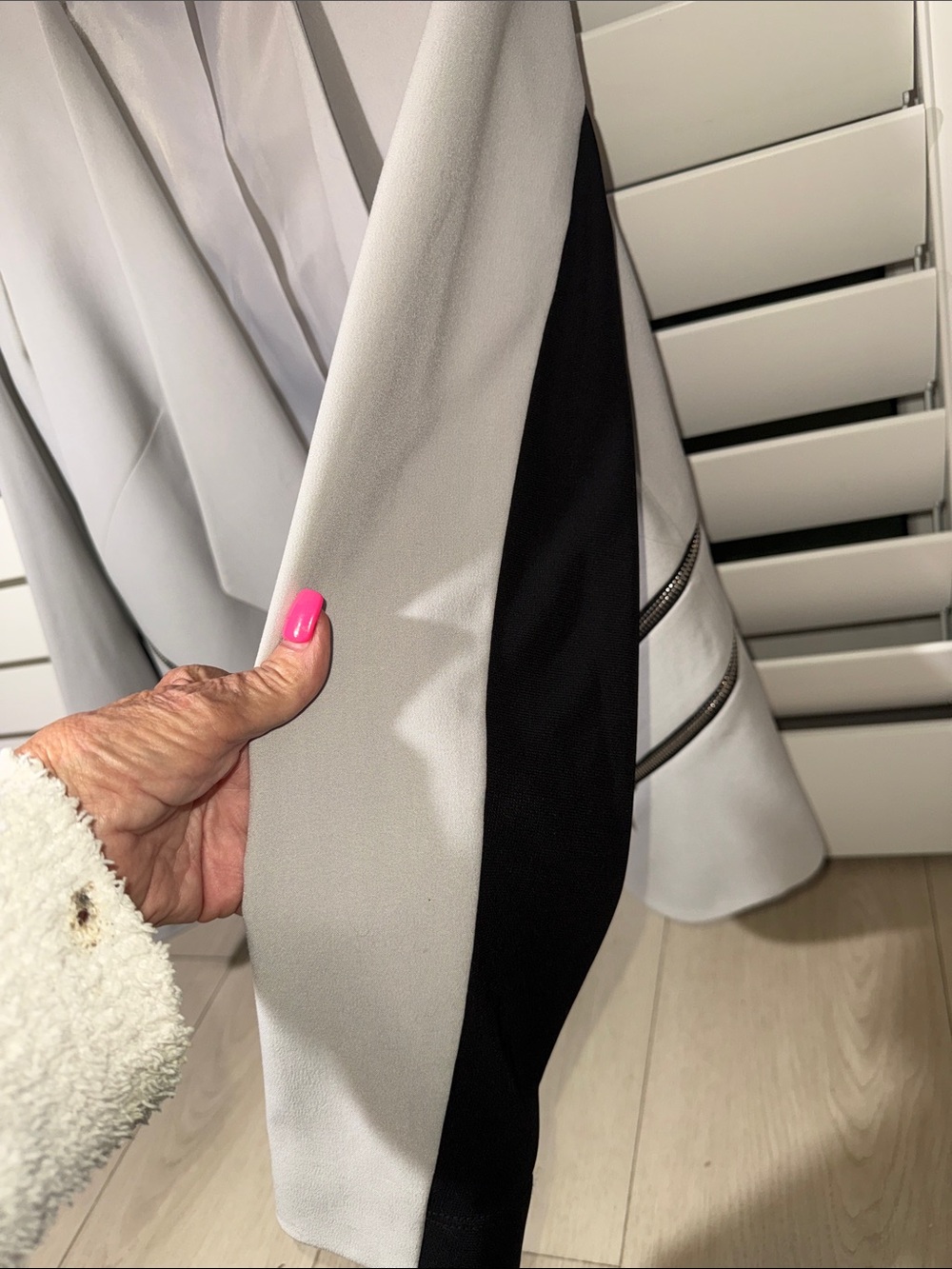 NWOT - Nine West Light Gray & Black Open-Front Draped Blazer with Zip Accents. - Picture 4 of 5
